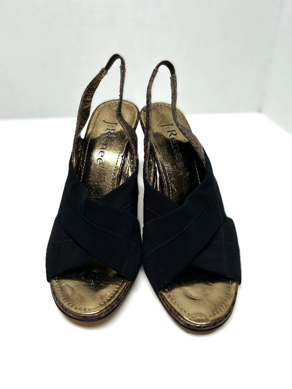 J.Renee Massey black open toe sling back heels size 9.5